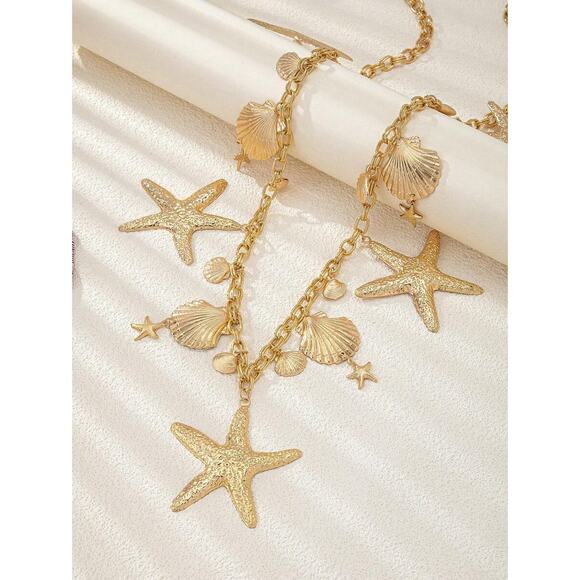 Gold Golden Starfish & Beach Boho Seashell Waist Chain Belt - Picture 3 of 4